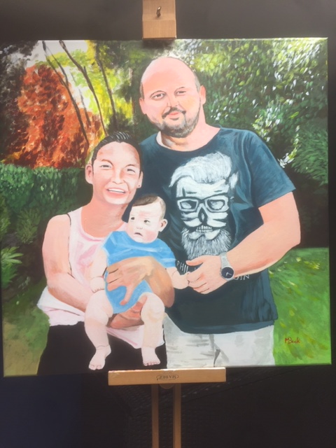 Schilderij Stefan Detiege met zijn gin in hun tuin 6 oktober '18